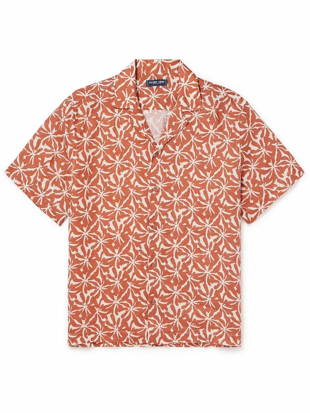 Photo: Frescobol Carioca - Roberto Camp-Collar Floral-Print Linen Shirt - Orange