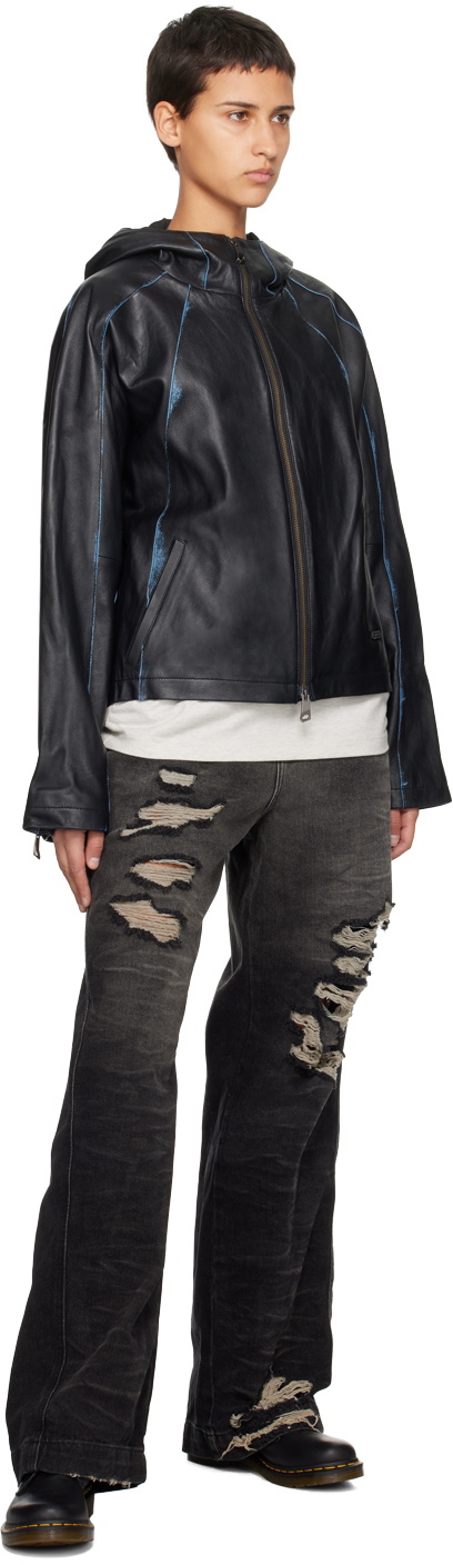 ADER error Black Burnid Leather Jacket