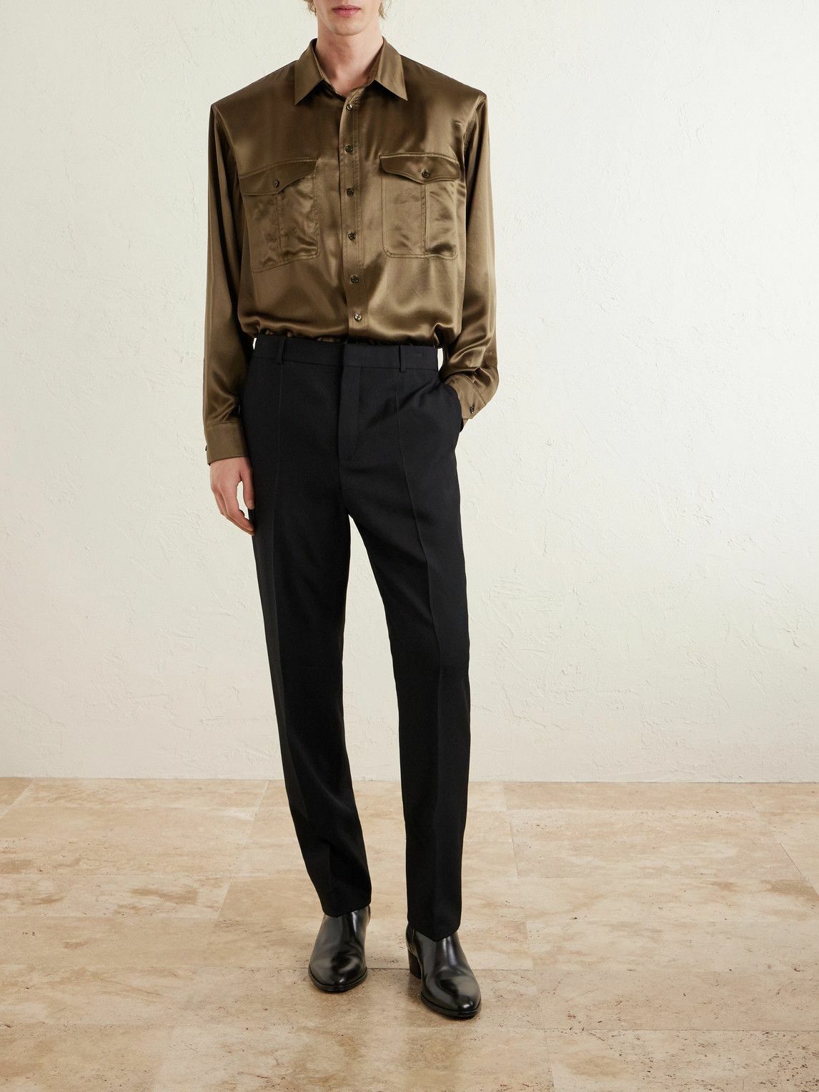 SAINT LAURENT - Silk-Satin Shirt - Brown Saint Laurent