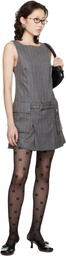 GANNI Gray Wool Stripe Belted Minidress