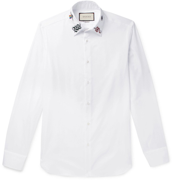 Photo: Gucci - Duke Slim-Fit Embroidered Cotton-Poplin Shirt - Men - White