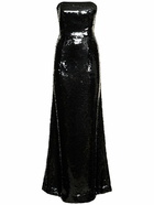 ALBERTA FERRETTI Sequined Satin Strapless Long Dress