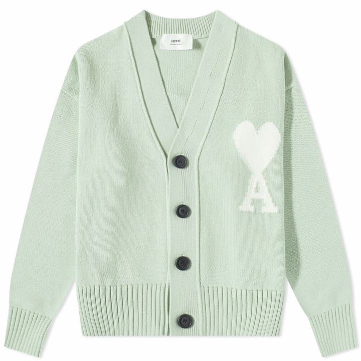 Photo: AMI Men's Large A Heart Cardigan in Aq&Wht