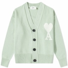 AMI Men's Large A Heart Cardigan in Aq&Wht