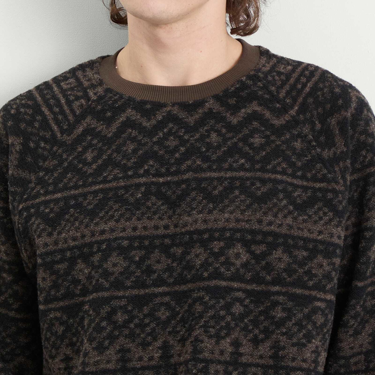 Kestin Men's Junction Knitted Fairisle Sweatshirt in Peat/Black