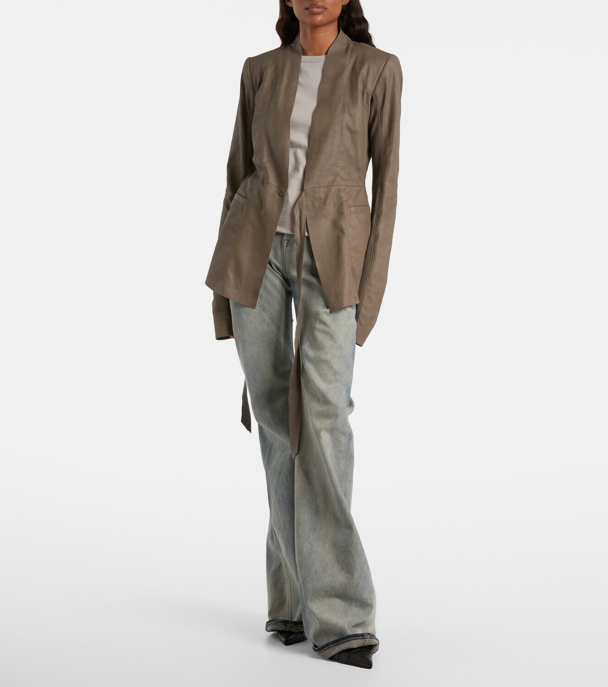Rick Owens Hollywood virgin wool-trimmed leather blazer