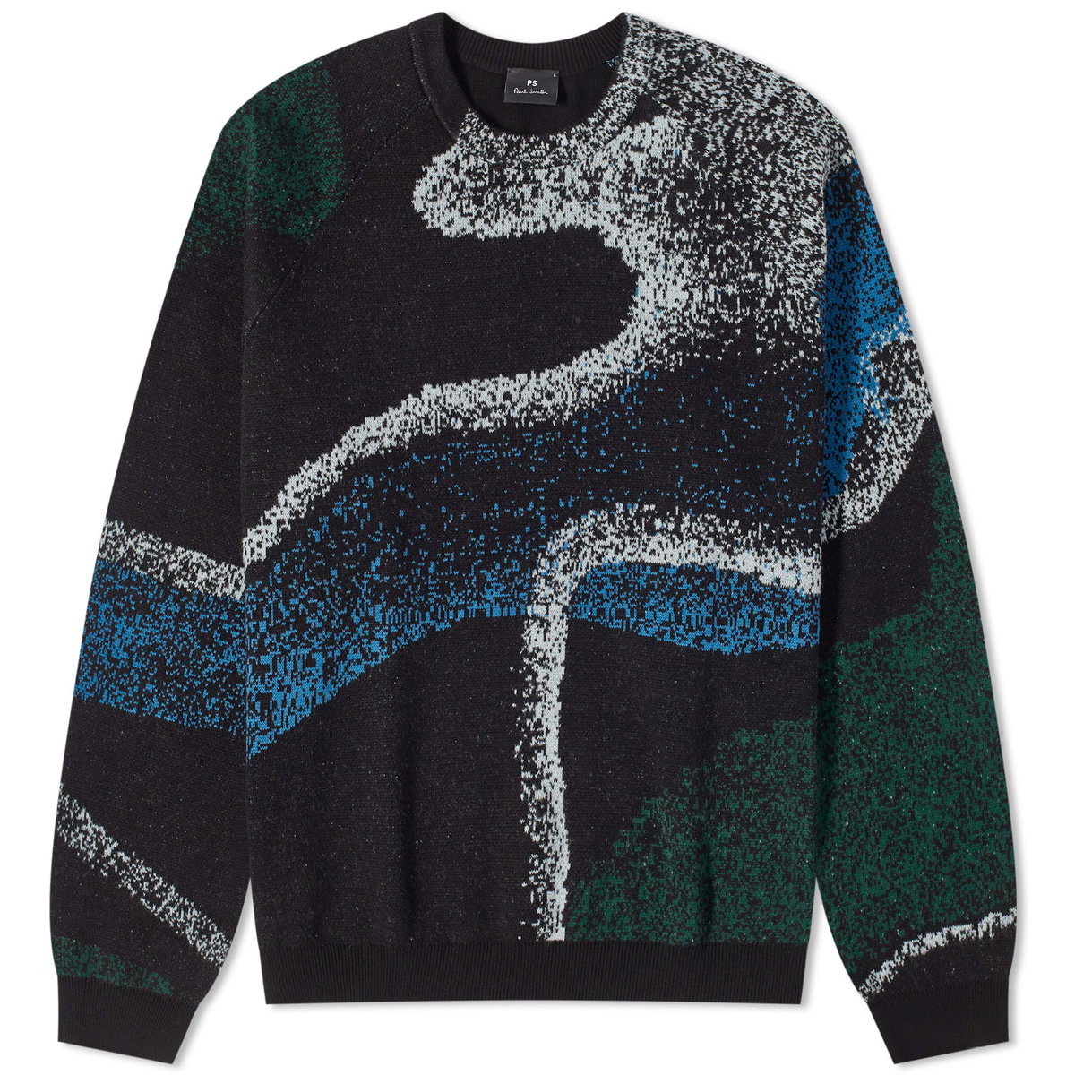 Paul Smith Wool×Cotton×Acrylic Knit Paul Smith Men's Wave Print Crew Knit in Black Paul Smith