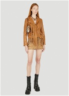 Fringed Leather Jacket in Brown