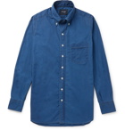 Drake's - Slim-Fit Button-Down Collar Cotton and Linen-Blend Shirt - Blue
