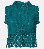 Rabanne Embellished cotton crochet top