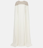 Oscar de la Renta Caped embellished silk-blend gown