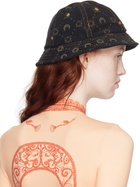 Marine Serre Black Regenerated Denim Bell Bucket Hat