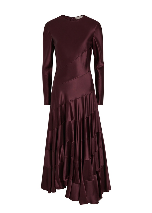 Photo: Tory Burch Asymmetric Satin Midi Dress Dark Red
