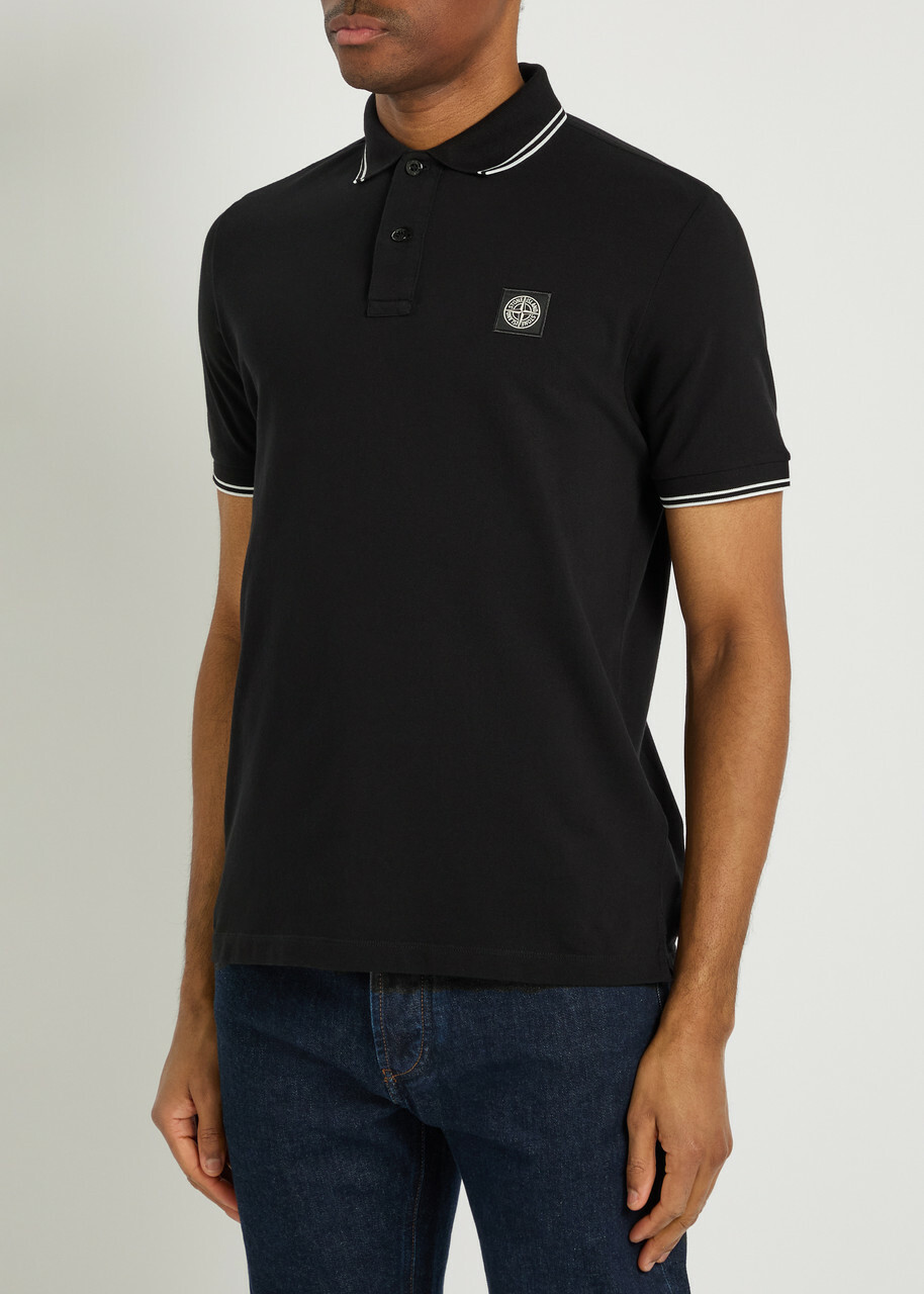 Stone Island Piqué Cotton Polo Shirt Black