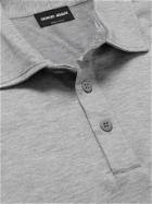 GIORGIO ARMANI - Slim-Fit Mélange Silk and Cotton-Blend Polo Shirt - Gray