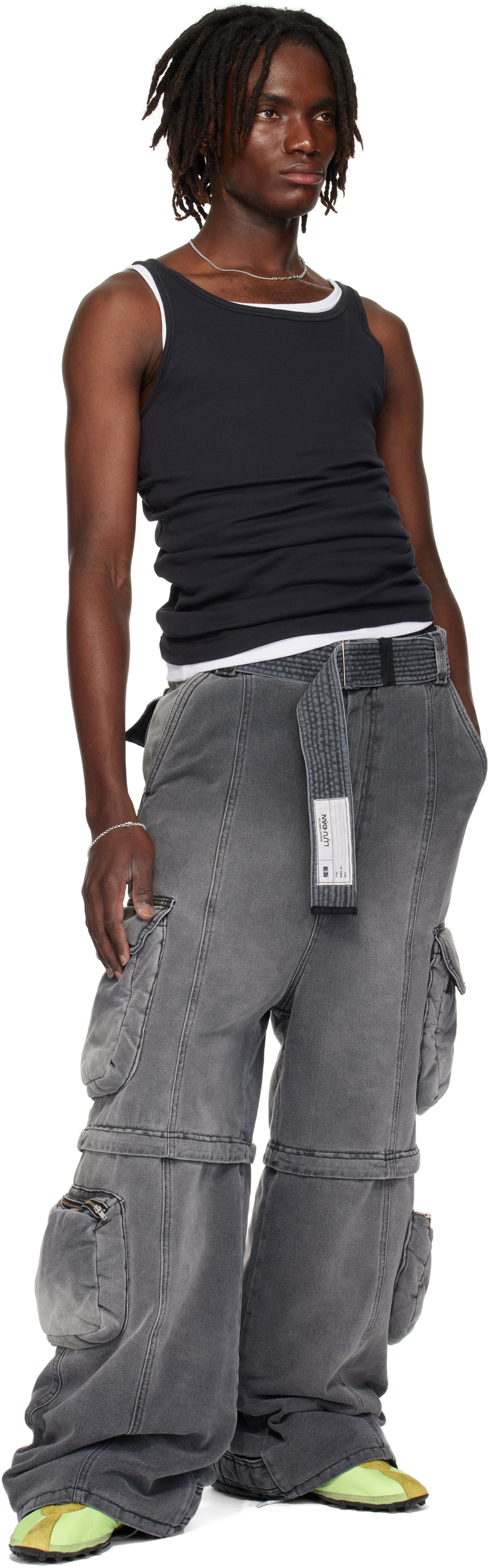 LU'U DAN Gray Wadded Denim Cargo Pants