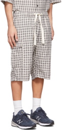 Nanamica Beige & Navy Palaka Check Easy Cargo Shorts