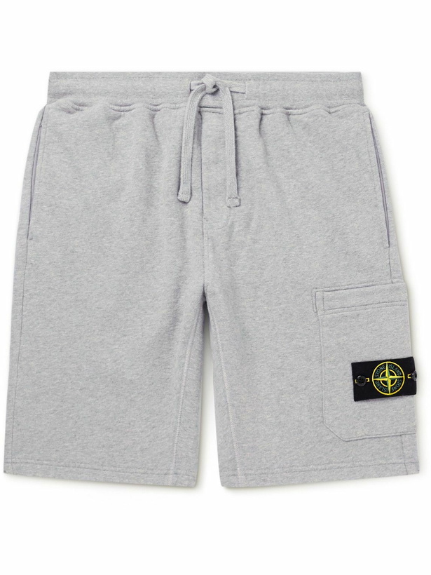 Photo: Stone Island - Straight-Leg Logo-Appliquéd Cotton-Jersey Drawstring Shorts - Gray