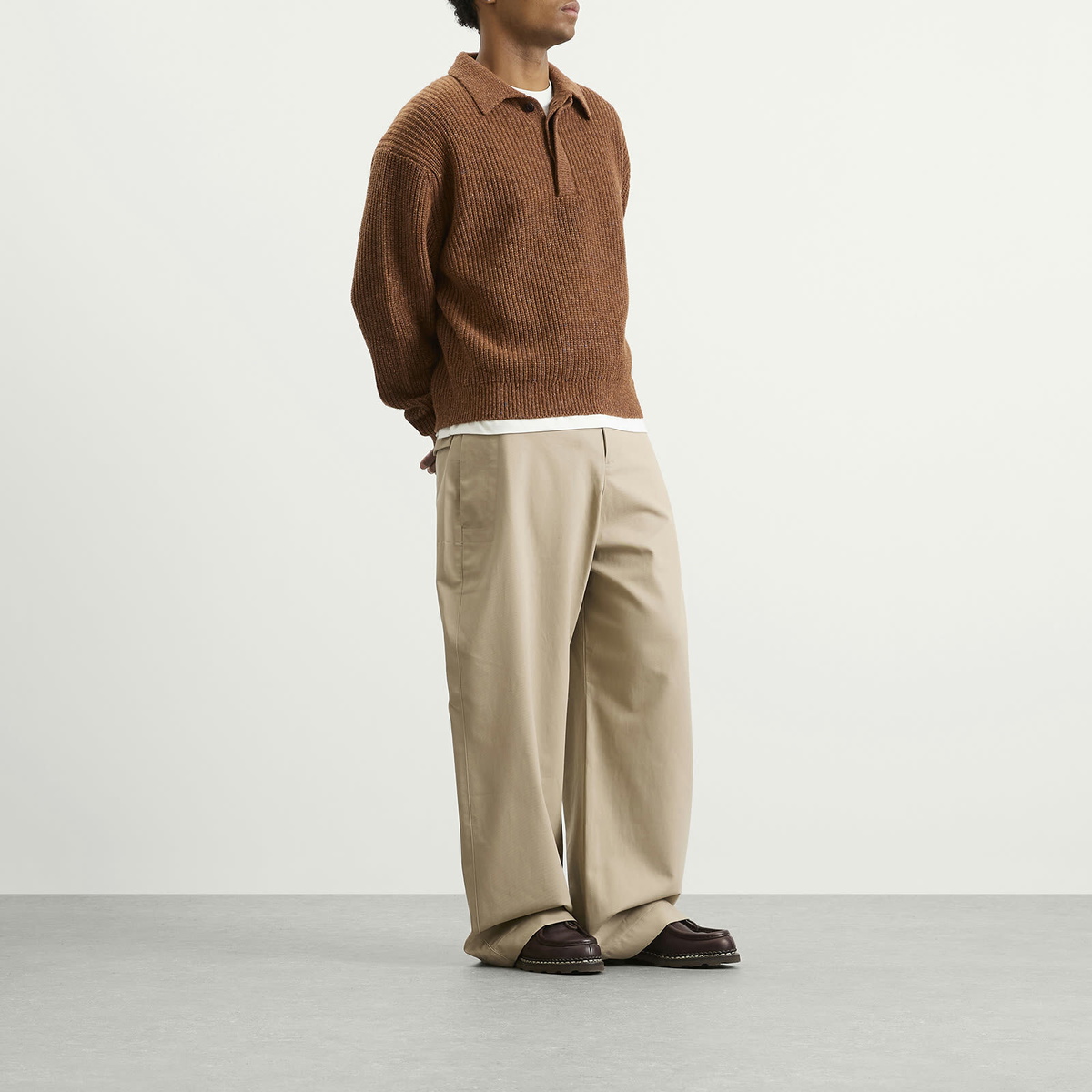 Sage Nation Men's Wide Tailored Trouser in Beige