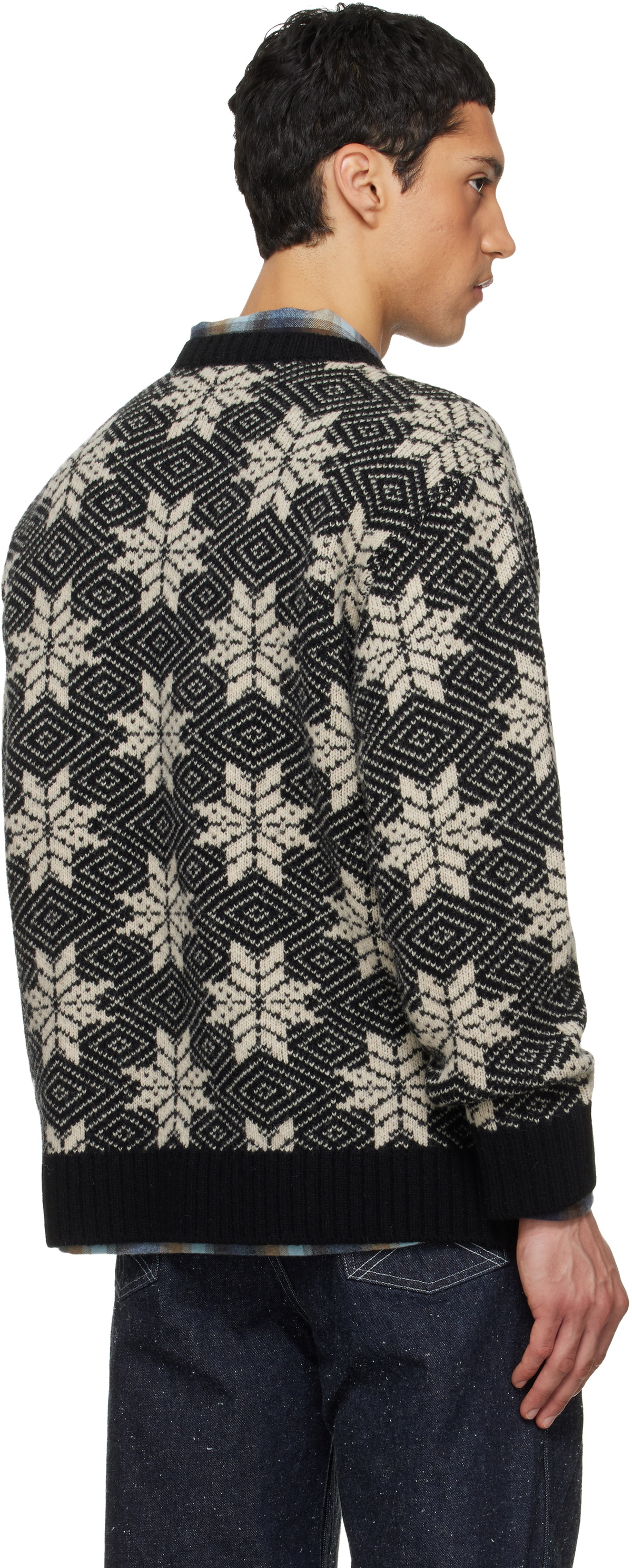 South2 West8 Black Crew Neck Snowflakes Sweater