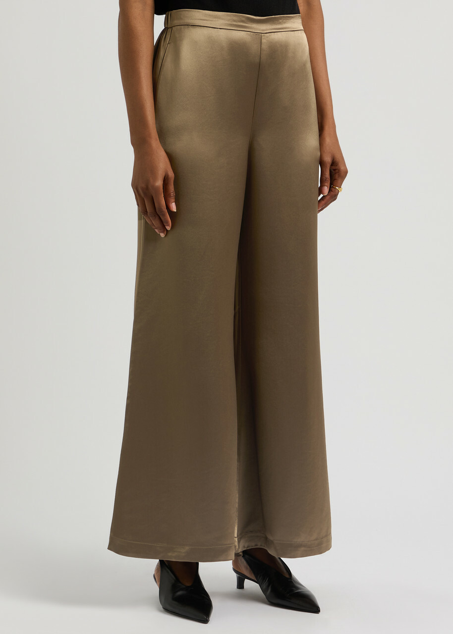 BY Malene Birger Lucee Flared Satin Trousers Light Brown