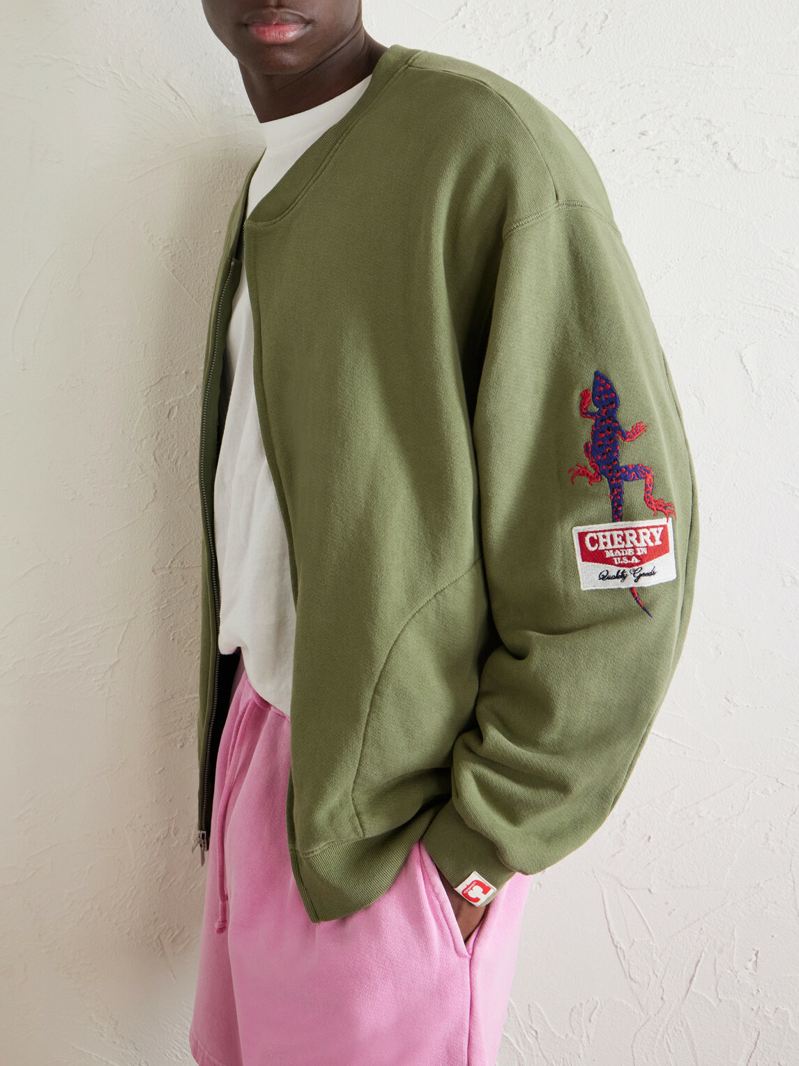 Cherry Los Angeles - Logo-Embroidered Cotton-Jersey Zip-Up Sweatshirt - Green
