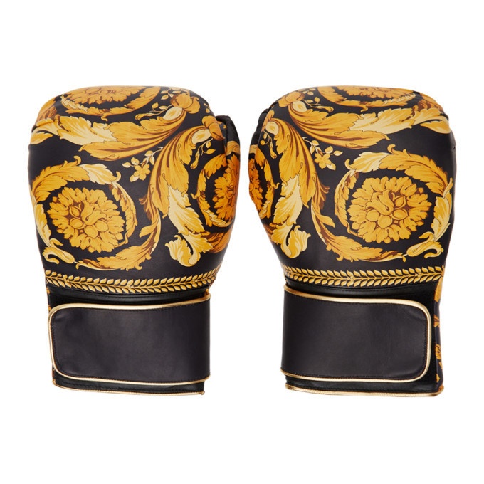 Versace black and yellow Baroque print boxing gloves