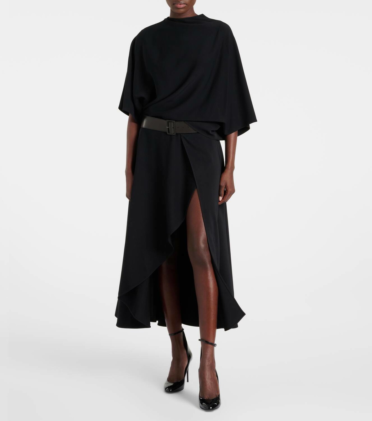 Alaa Belted leather-trimmed midi dress ALAA