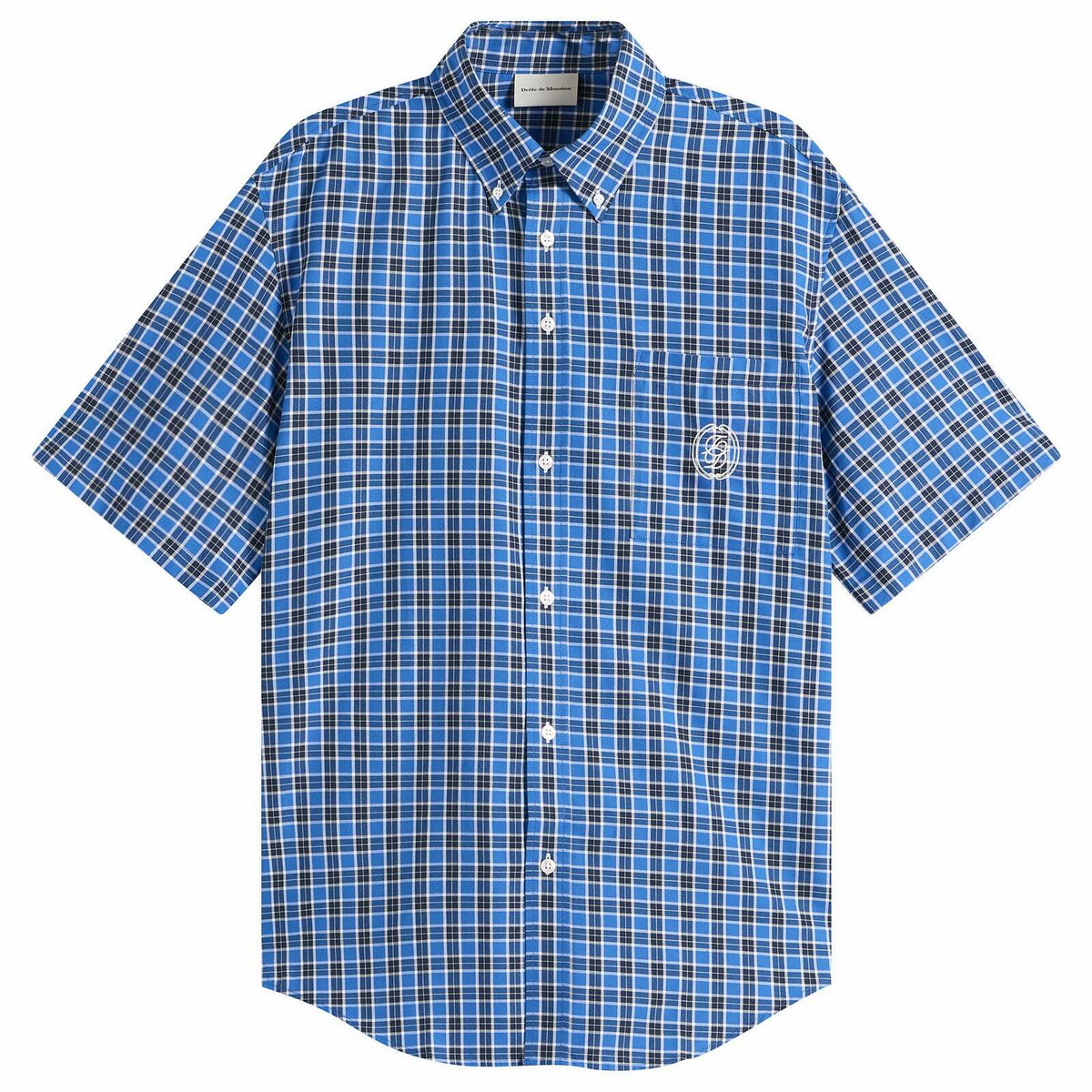 Drôle de Monsieur Men's Short Sleeve Check Shirt in Blue