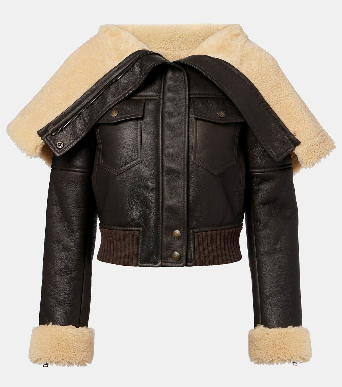 McQueen Cropped shearling-trimmed leather jacket