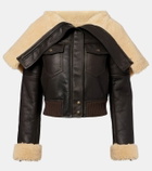McQueen Cropped shearling-trimmed leather jacket