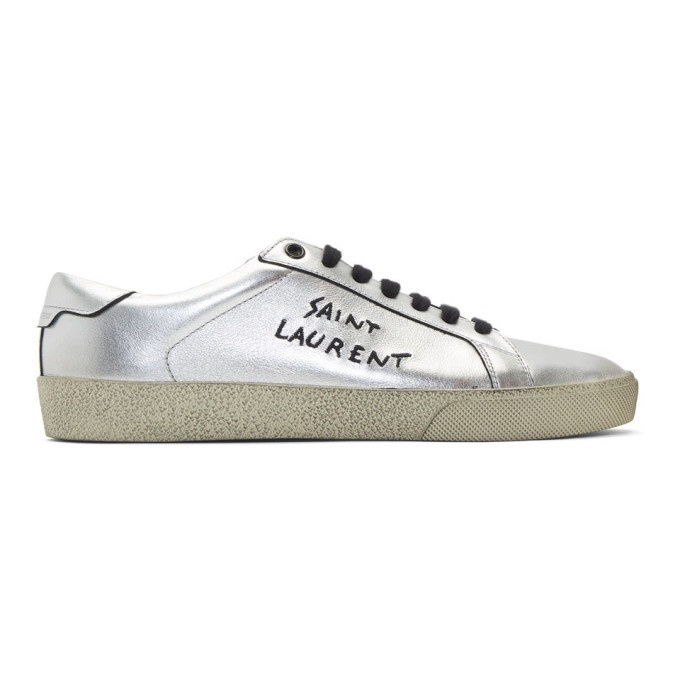 Photo: Saint Laurent Silver Used-Look Court Classic SL/06 Sneakers
