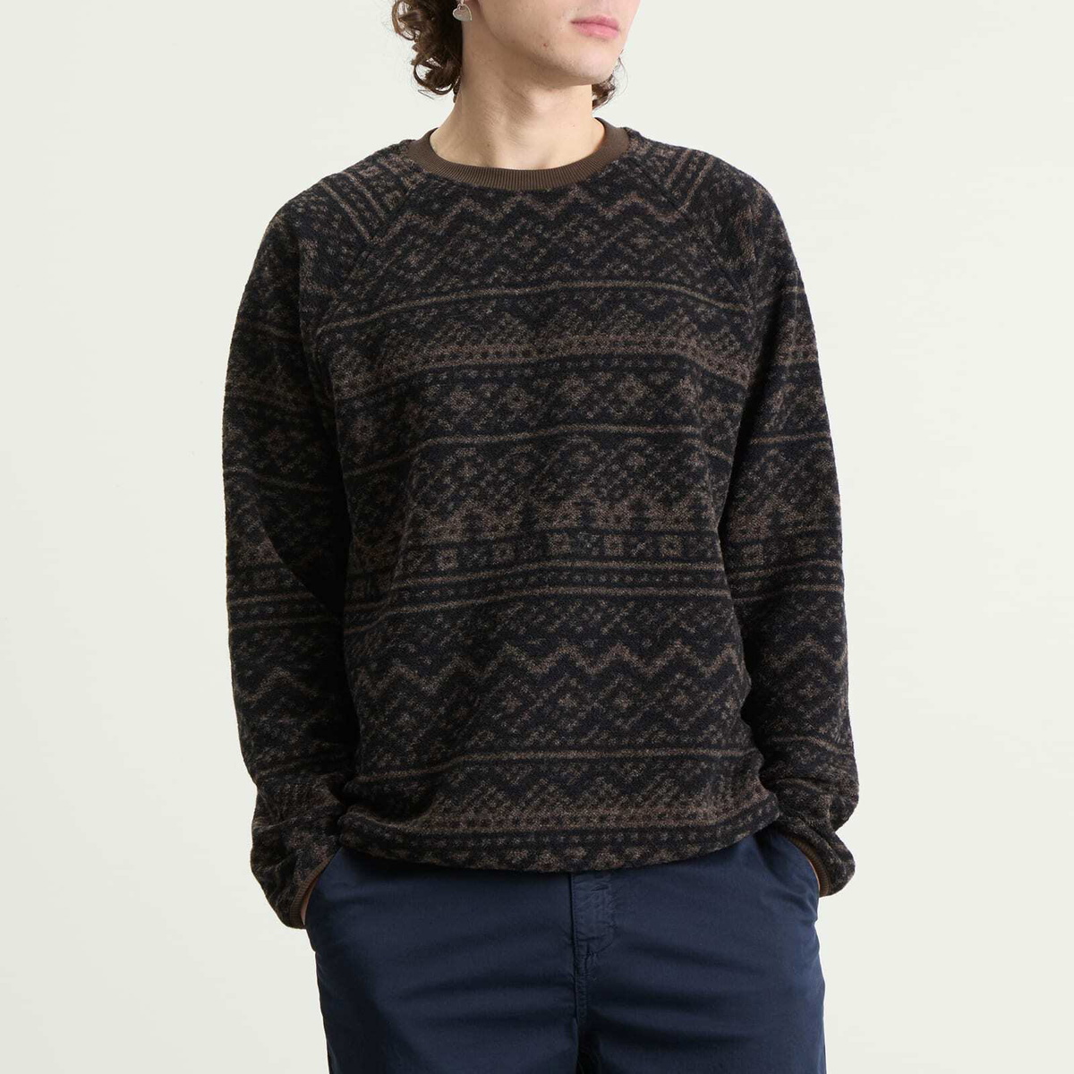 Kestin Men's Junction Knitted Fairisle Sweatshirt in Peat/Black