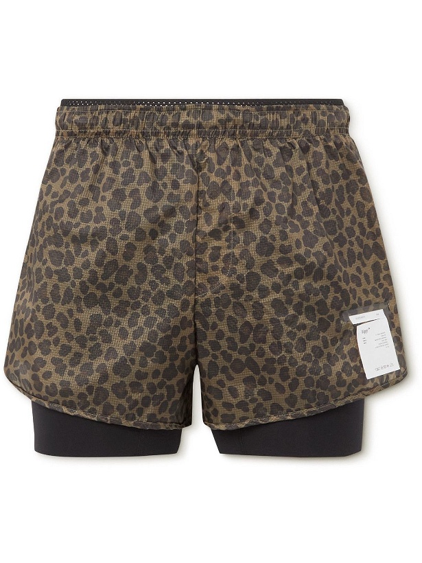 Photo: Satisfy - Layered Rippy and Justice Leopard-Print Shorts - Brown