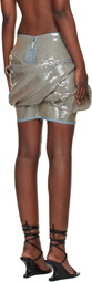 Rick Owens Blue & Beige Temple Draped Denim Miniskirt