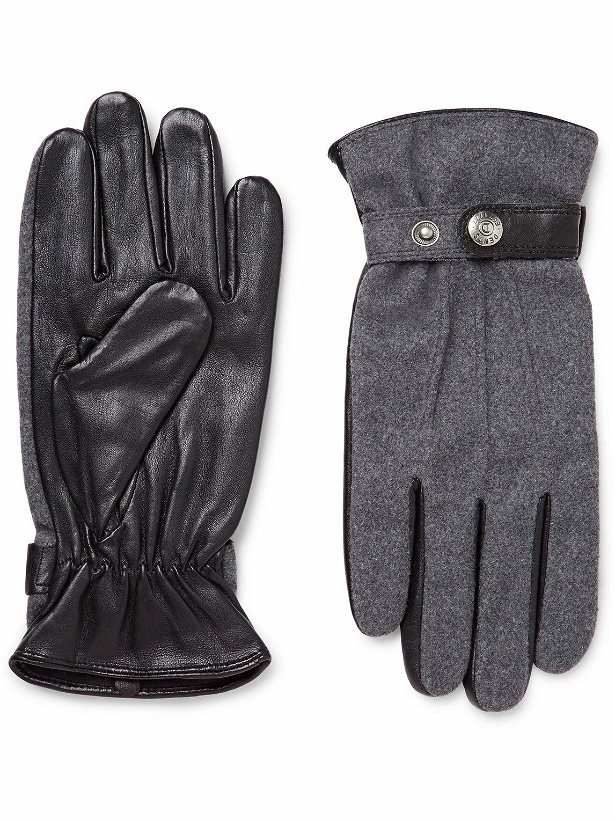 Photo: Dents - Guildford Mélange Flannel and Leather Gloves - Gray