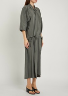 Lemaire Belted Brushed Silk-blend Midi Shirt Dress Grey
