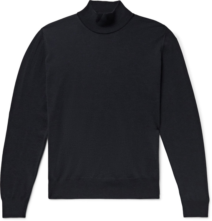 Photo: Canali - Merino Wool Mock-Neck Sweater - Blue