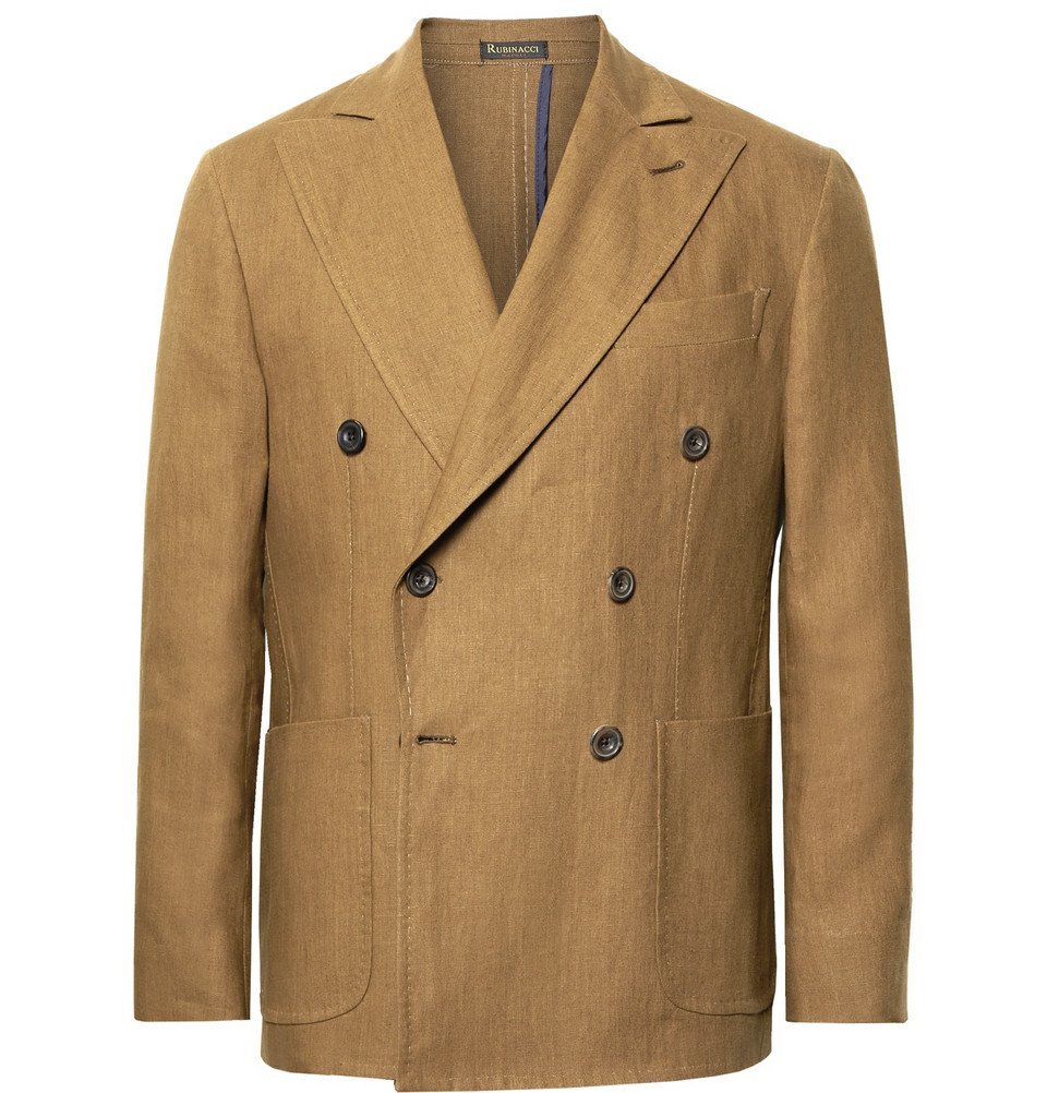 Dolce & Gabbana Double-breasted Linen Blazer In Brown