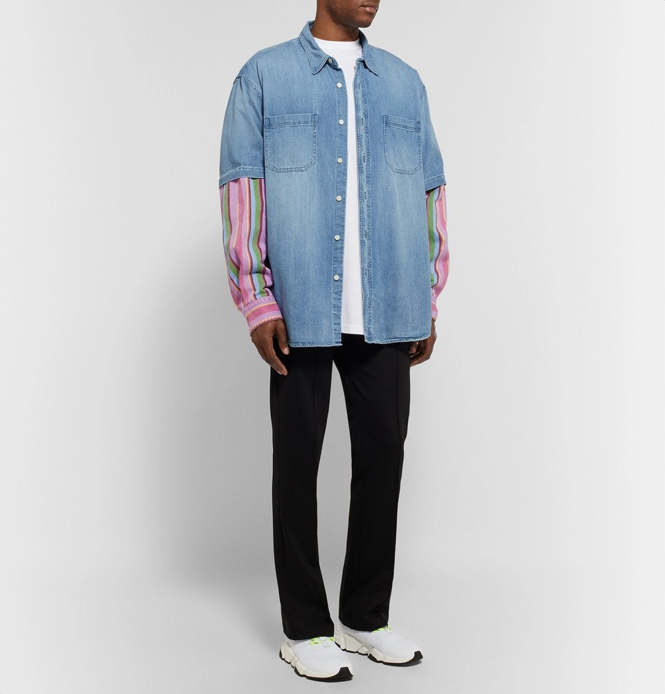 Balenciaga - Oversized Panelled Striped Denim Shirt - Light blue Balenciaga