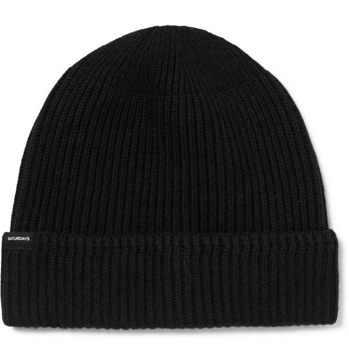 Photo: Saturdays NYC - 1x1 Ribbed Cotton and Cashmere-Blend Beanie - Black