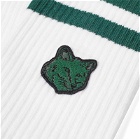 Maison Kitsuné Fox Head Patch Sport Sock in White/Bottle Green