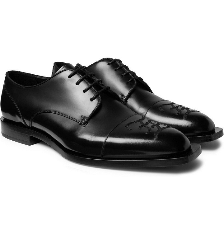 Photo: Fendi - Logo-Embroidered Leather Derby Shoes - Black