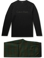 CALVIN KLEIN UNDERWEAR - Logo-Print Stretch Cotton-Jersey and Checked Cotton-Blend Flannel Pyjama Set - Green - S