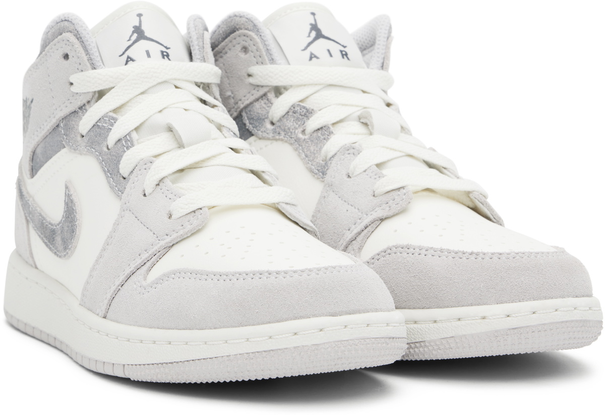 Nike Jordan Big Kids White & Gray Air Jordan 1 Mid SE Sneakers