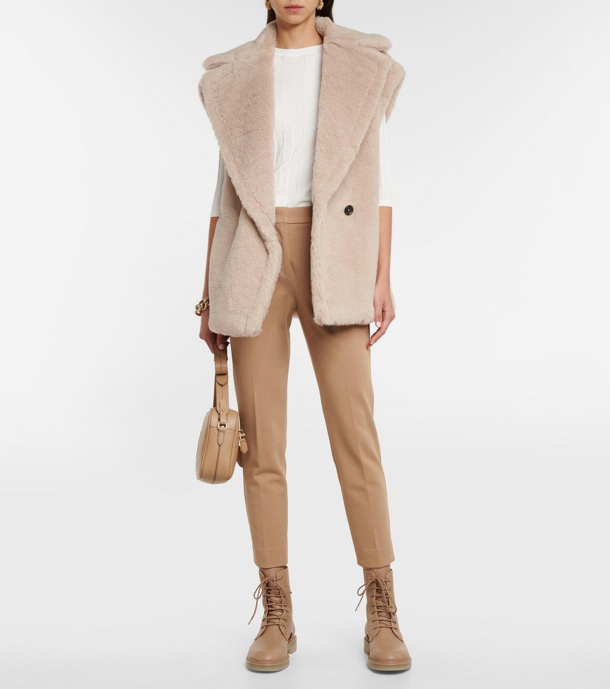 ベスト・ジレ MAX MARA LANOSO TEDDY WAISTCOAT Teddy-fabric gilet cape, colonial | 