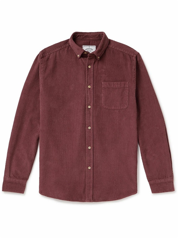 Photo: Portuguese Flannel - Lobo Button-Down Collar Cotton-Corduroy Shirt - Red