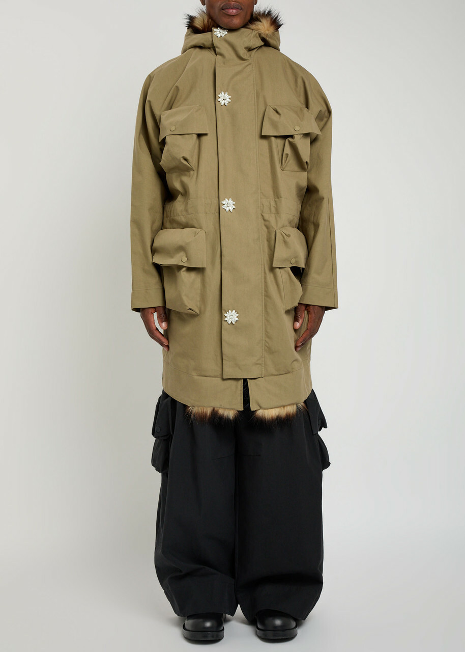Simone Rocha Faux Fur-trimmed Cotton-blend Parka Coat Stone