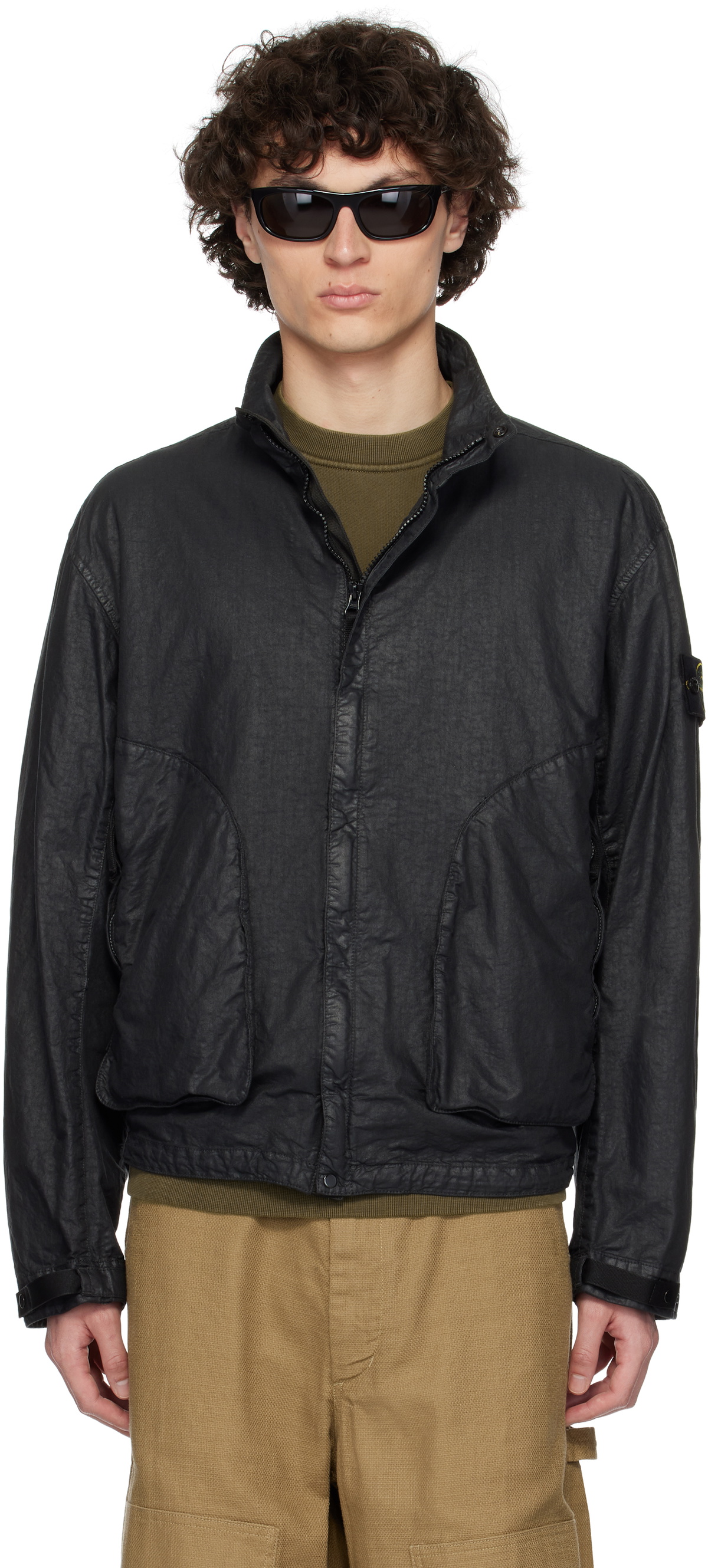 Stone Island Black Organic Look Nylon Panama-TC Jacket Stone Island