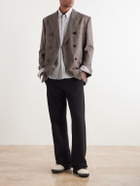 AMI PARIS - Logo-Embroidered Striped Cotton-Oxford Shirt - Gray